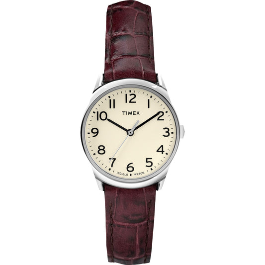 Timex Women's Easy Reader 30mm Watch – Silver-Tone Case Cream Dial with Brown Croco Leather Strap