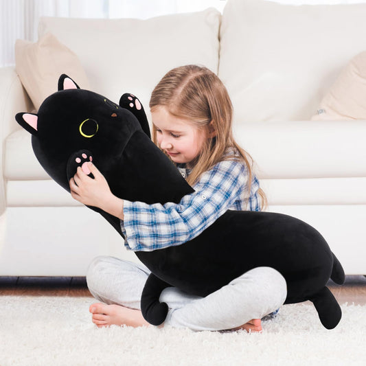 MaoGoLan Long Cat Body Pillow for Kids, 44'' Big Kitten Plush for Adults, Big Black Cat Stuffed Animal for Girl, Large Kitten Plush Throw Pillow for Mother's Day Birthday Gift, Baby Shower Party Decor