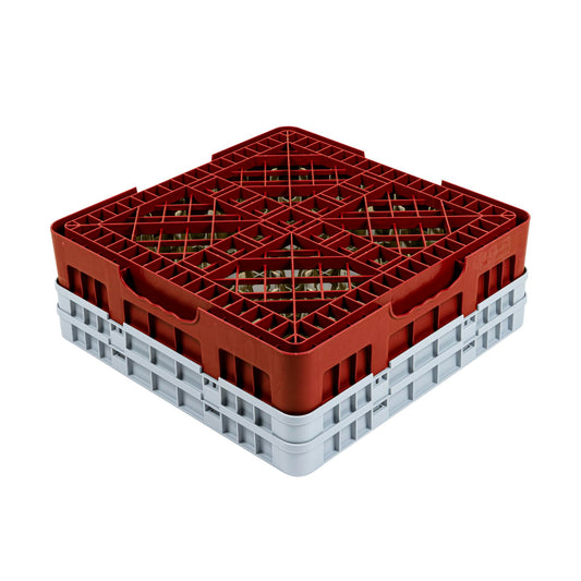 Restaurantware Clean Tek Professional 9 Compartment Glass Rack,1 Heavy Duty Durable Tray, With 1 Full Drop Extender and 1 Half Drop Extender, Red Glass Holder For Restaurants, Bars, and Pubs
