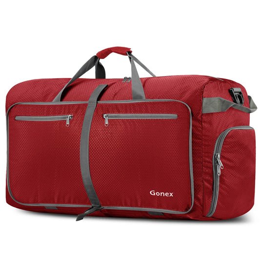 Gonex 100L Large Foldable Travel Duffle Bag with Shoes Compartment, Packable Lightweight Water Repellent Duffel Bag for Camping Gym Weekender Bag Red