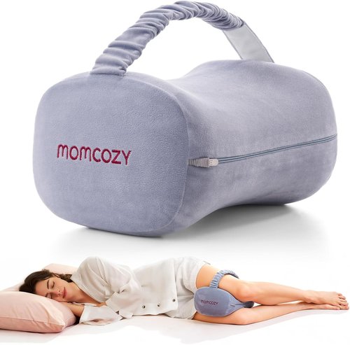 Momcozy Knee Pillow - Soft Memory Foam for Side Sleepers | Relieves Knee & Sciatica Pain, Gray Crystal Velvet