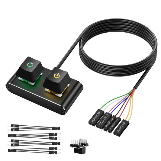 2M/6.5FT (Power/Reset), SinLoon Case Accessories External PC/ATX Switch with RGB LED & HDD Activity Light - Desktop