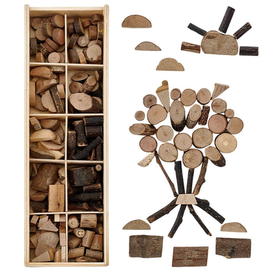 PH PandaHall Wooden Unfinished Craft Kits, Natural Wood Slices Loose Parts Play Materials Art Supplies for DIY Painting Building Sorting Activities Projects