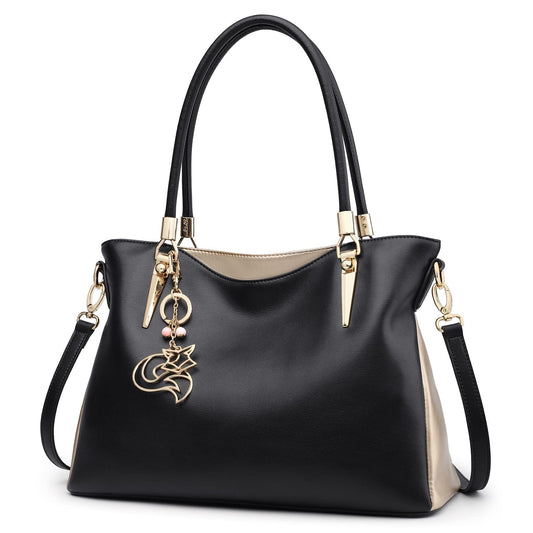 FOXLOVER Large Capacity Genuine Leather Tote Bag for Women Designer Handbags Shoulder Big Purses Minimalist(Black)