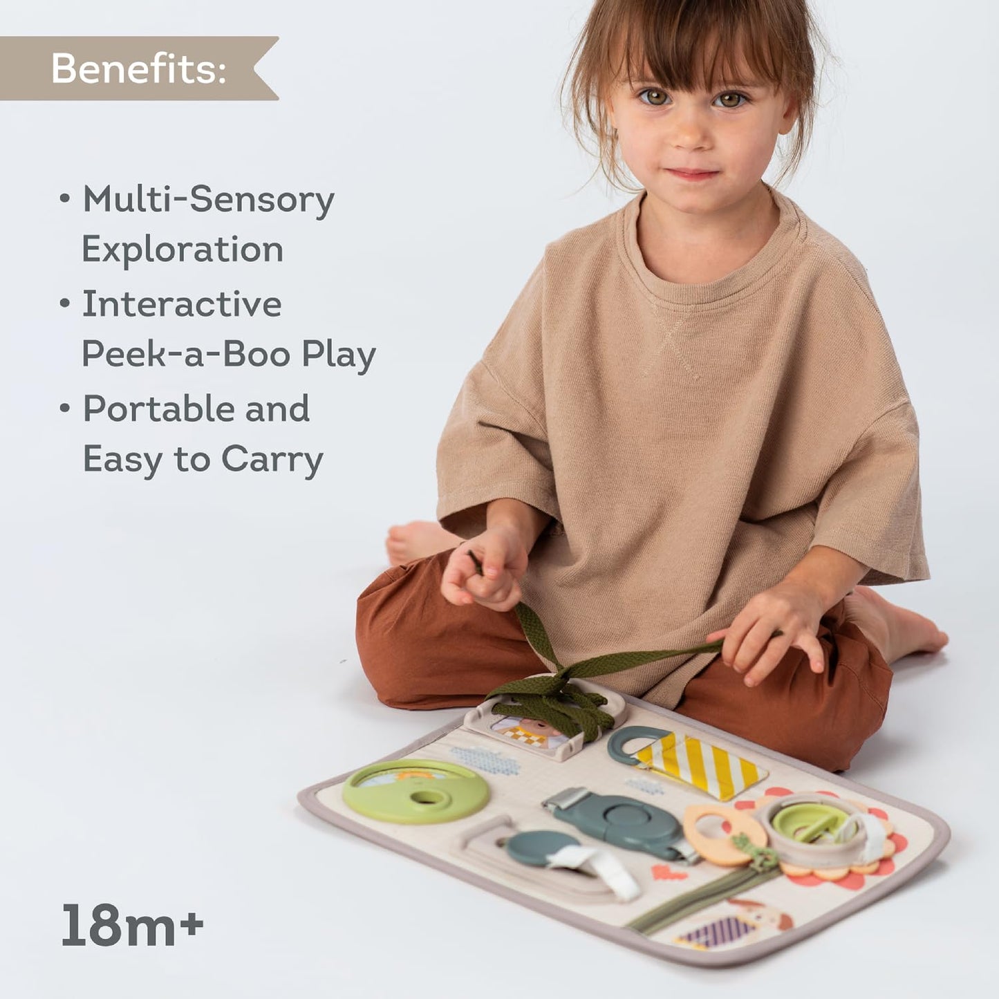 Taf Toys Snap'n Learn Board Busy Board for Toddlers 18 Months & up Montessori Sensory Activity Board Travel Toy Non-Toxic Educational Learning Toy for Boys & Girls Birthday Gift