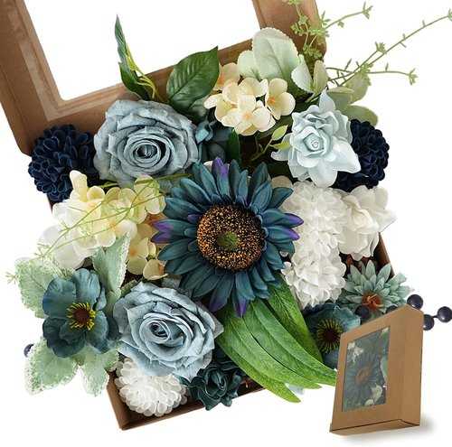 Idyllic Blue Artificial Flower Box - Elegant Wedding Table Centerpiece | Ready-to-Use Party Decor