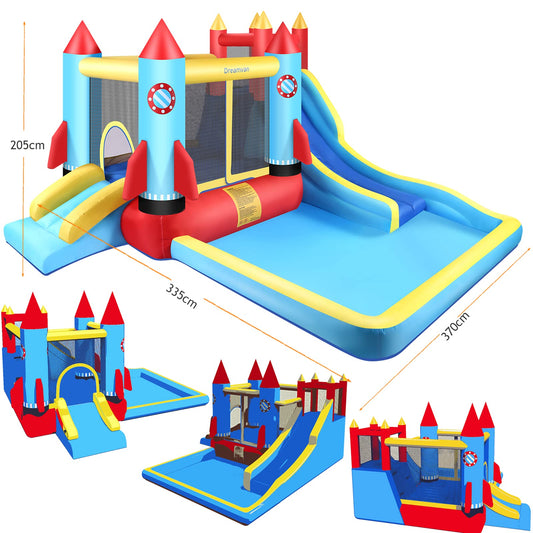 Inflatable Bounce House for Kids 146 x 132 x 82 inch, Indoor/Outdoor Bouncy House with Large Splashing Pool, Bouncing Area, 2 Water Slides,Climbing Wall, UL Certified Blower Included1