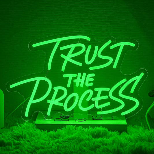 LLNEOX Trust The Process Neon Sign for Wall Decor Green Neon Light Gym LED Sign Dimmable Motivation LED Light Letter Lighting for Bedroom Bar Classroom Gym Office Art Inspirational Alphabet