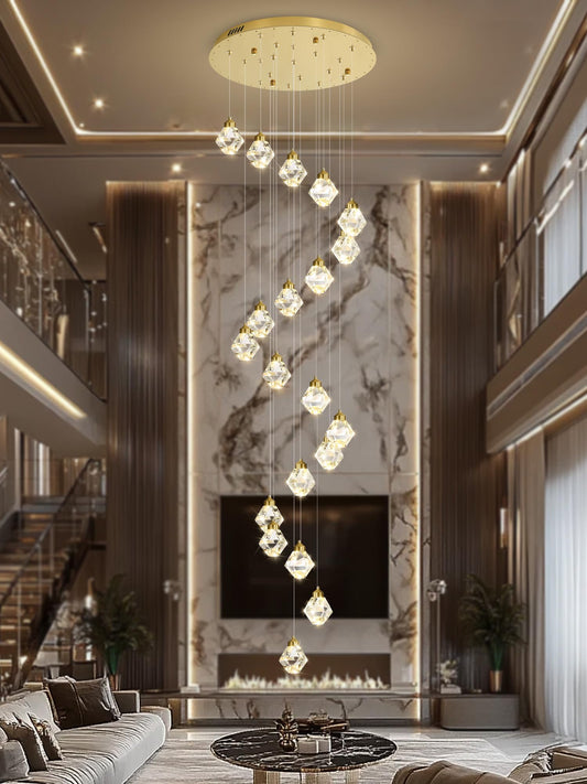 Shial Lighting 20-Light Modern Chandelier for Foyer Crystal Chandeliers for Living Room Gold Pendant Light Fixture Staircase Chandelier for High Ceilings Dimmable LED Hanging Light with Remote