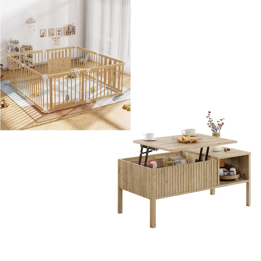 RUMBALUXY Wooden Baby Playpen and Coffee Table