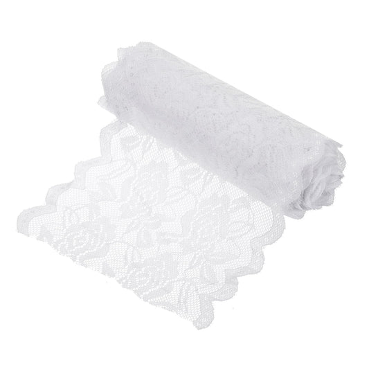 MECCANIXITY 6 Inch Wide 11 Yard Lace Ribbon Floral Pattern White Lace Trim Ribbon for Sewing Making, and DIY Crafts, Gift Wrapping, Bouquets, Wedding Decor