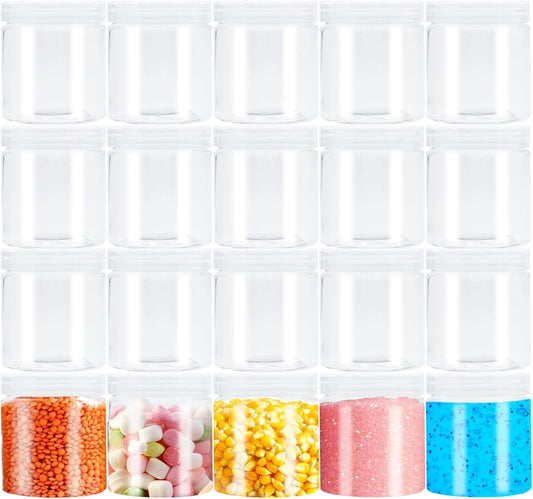 Skiennix 20-Pack Clear Plastic Slime Containers - 4oz Round Refillable Jars with Lids for Travel & Storage