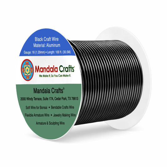 Mandala Crafts 16 Gauge Anodized Aluminum Craft Wire for Jewelry Making - 100 FT Colored Flexible Black Wire - Bendable for Bonsai Armature Crafting Sculpting