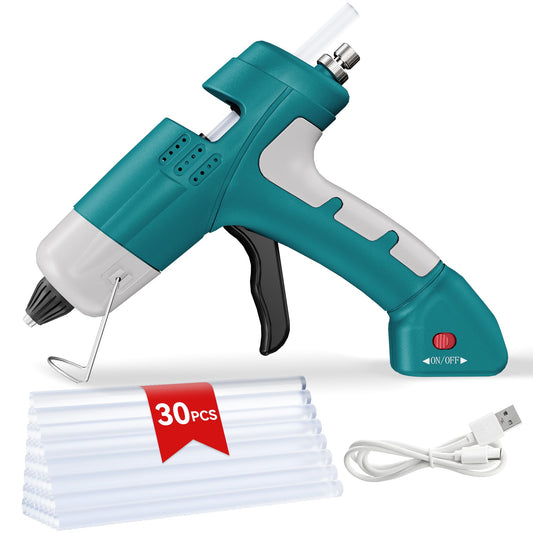 SilhouetteSlice 20W Cordless Hot Glue Gun, Fast Heating Glue Gun and 30pcs Glue Sticks Set, Stable Support Base Ideal for Crafts, DIY Arts, Home Repairs (Blue)
