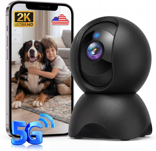 YYSY 2K 2.4/5GHz 360 Indoor Security Camera for Home Security, Dual-Band WiFi Baby Monitor with Phone App, PTZ Dog