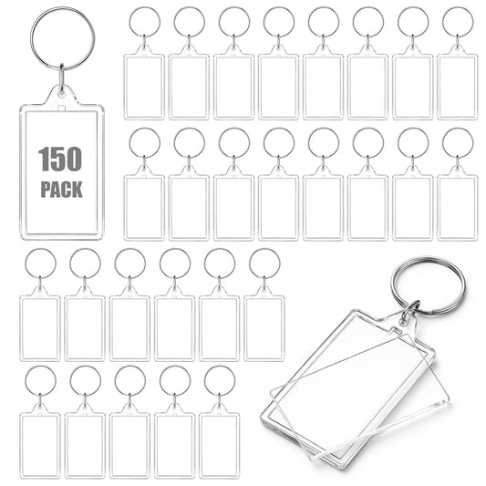 SHENLIU 150 Pack Clear Acrylic Photo Picture Keychain Blank, Double Sided Photo Insert Keychain Fit 1.1 × 1.8inch Pictures, Blank DIY Picture Frame Keyring with Split Ring DIY Craft