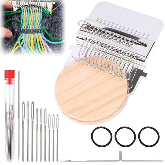 PatchMaker 2.0 Kit, Mini Portable Darning Loom for Beginners, Knitpatch Kit for Holes Repair on Socks, Clothes & Jeans, Sewing Repair Weaving Tool Set, Craft Supplies (14 Hooks)