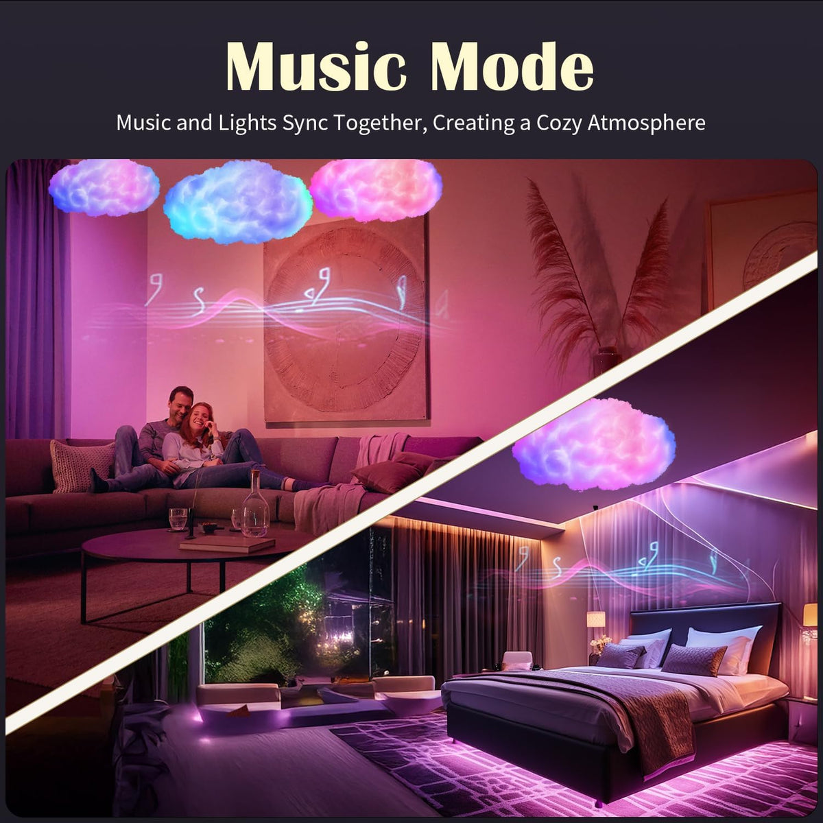 oooYYDSxxx 3D Cloud Lamp 1 Pack APP Controlled Music Sync 24 Inch Cotton LED Mood Lights 16 Million Color Changing Wireless Remote USB Powered for Bed