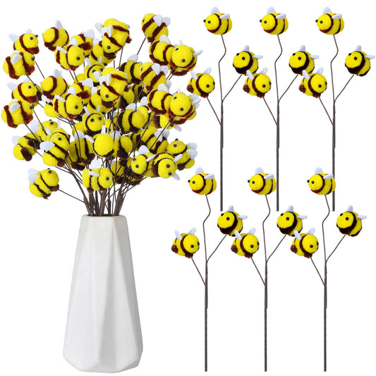 Suncalla 12 Pcs Felt Bee Stems What Will Baby Bees Birthday Party Decor DIY Felt Honeybee Branch Pick for Tree Vase Filler Home Centerpiece Farmhouse Baby Shower Crafts (Bee)