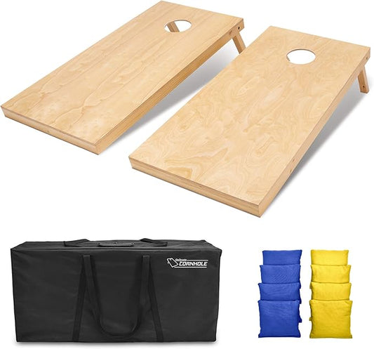 GoSports Regulation Size Wooden Cornhole Set with Natural Wood Finish - Includes Carrying Case