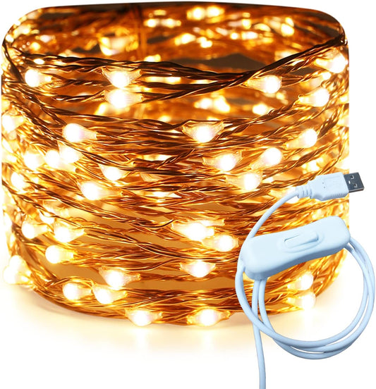 RUICHEN 20 Ft USB Fairy String Lights - 120 LED Waterproof Copper Wire for Bedroom & Party Decor | Warm White