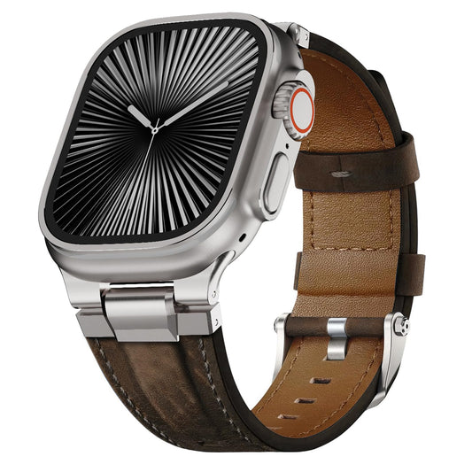 Genuine Leather Band Compatible with Apple Watch Ultra Band 49mm 46mm 45mm 44mm for Men,Vintage Genuine Leather Replacement Strap for iWatch Ultra 3 2 1,SE 3 2 1,series 11 10 9 8 7 6 5 4