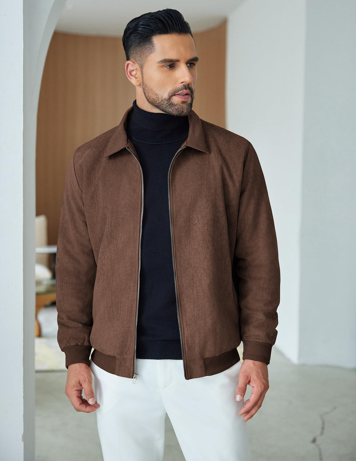 COOFANDY Men's Faux Suede Jacket Zipper Biker Coat Stylish Bomber Jacket