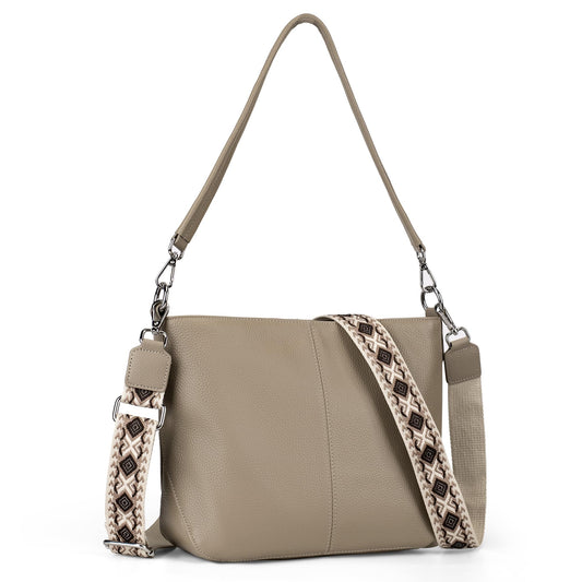 befen Genuine Leather Purse for Women, Soft Leather Crossbody Hobo Bag Women's Shoulder bag Handbags with 2 Removable Straps Designer Cross Body Purses for Everyday & Travel & Work Taupe