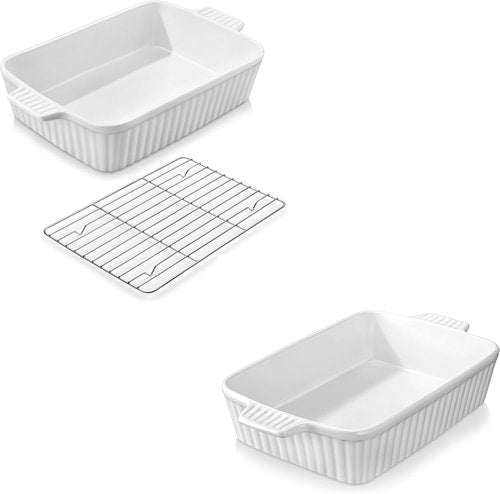 MALACASA 4.4 QT Baking Dish Set - 9x13 Large Casserole Dish with Rack & Handles for Oven Use