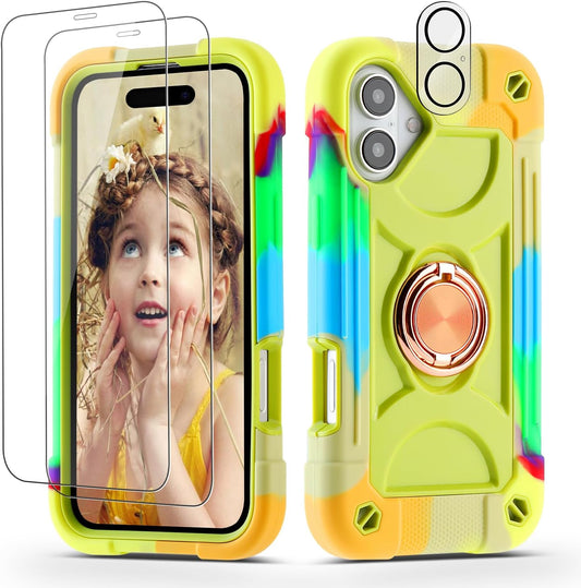Cookiver 16 6.1 inch for iPhone Case - Heavy Duty Shock Resistant Military Grade Rugged Case with Ring Stand, Glass