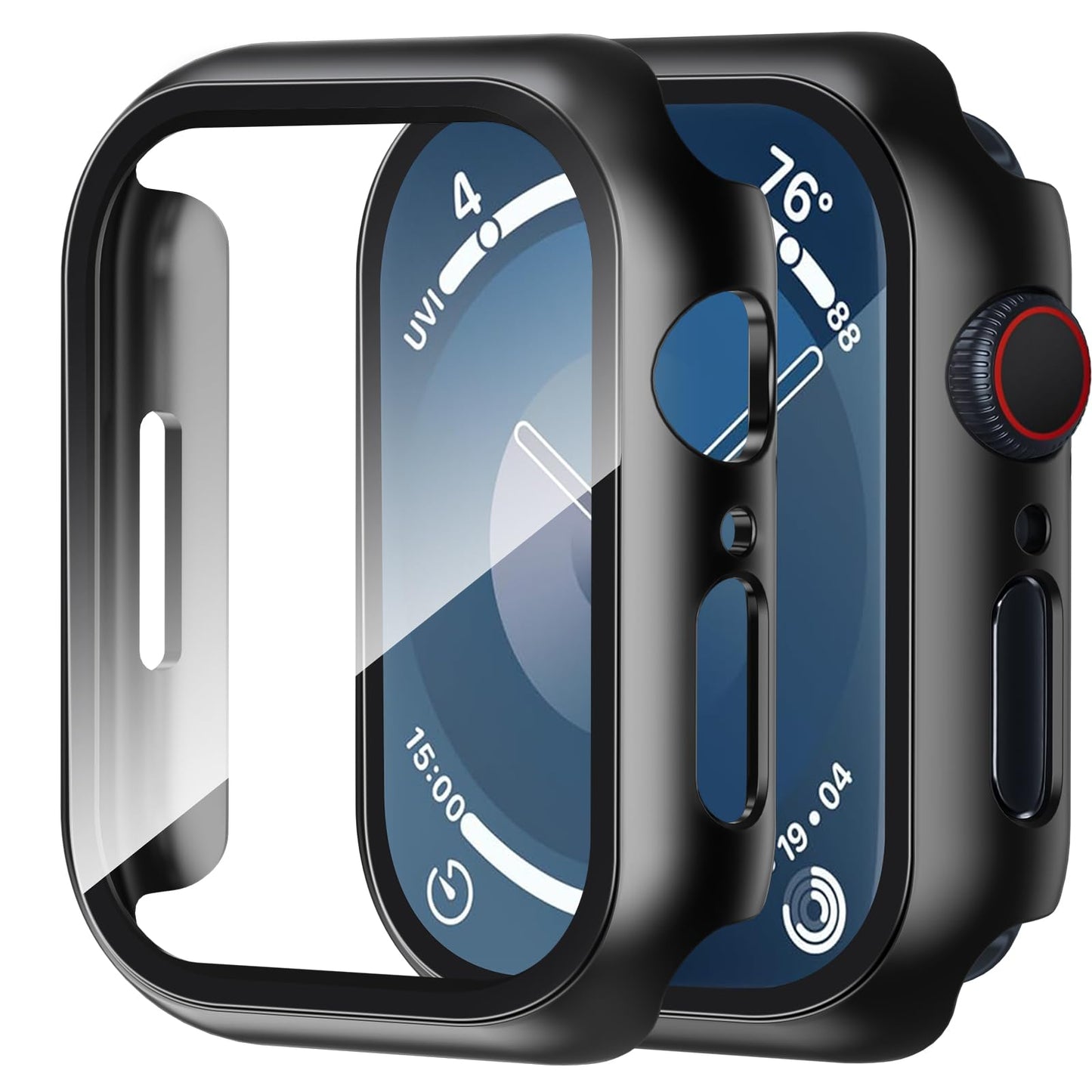 Smiling 2 Pack Case Compatible with Apple Watch SE 3 (2025)/ SE 2/ SE/Series 6/5/4 44mm with Tempered Glass Screen Protector, Hard PC Case Overall Protective Cover - Black