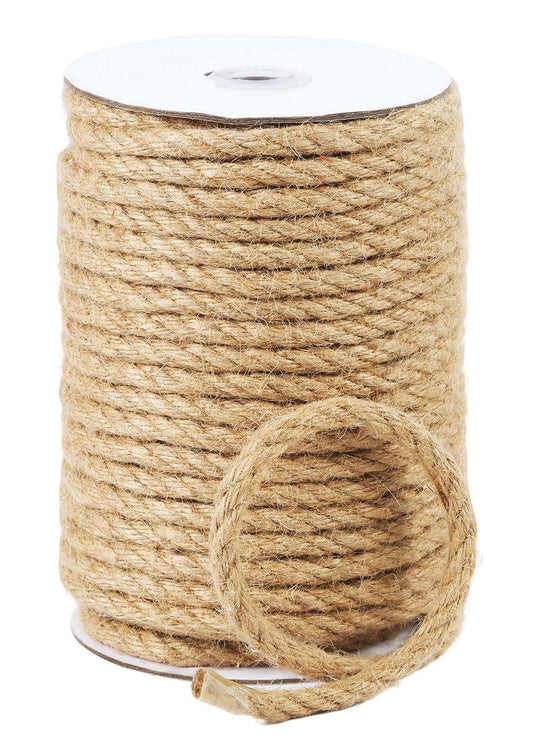 Radix Rope Natural Jute Twine, 8MM x 100FT Jute Rope Roll, Heavy Duty Thick Twine for Cat Scratching Post, Bundling, Gardening and DIY Crafts