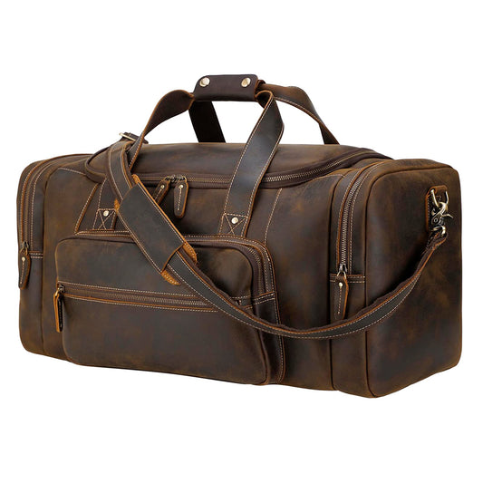 Polare 26" Full Grain Cowhide Leather Gym Duffle Weekender Overnight Travel Duffel Bag For Men 62L