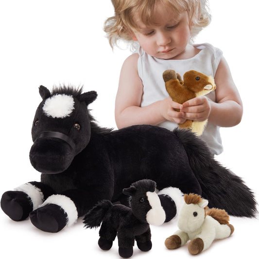 MaoGoLan 4 Pcs Horse Stuffed Animal Set, Large Stuffed Mommy Horse with Babies Pony Plush Toy for Girl Boy Kid, Pony Stuffed Animal for Easter Birthday Baby Shower Decor, 18 inches
