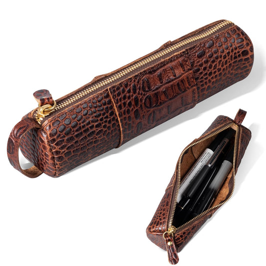 RMAWRAD Genuine leather pen cases, pen/pencil/marker/signature pen zipper bags, stationery bags, pen storage bags， Pen Holder for Work & Office &outdoor