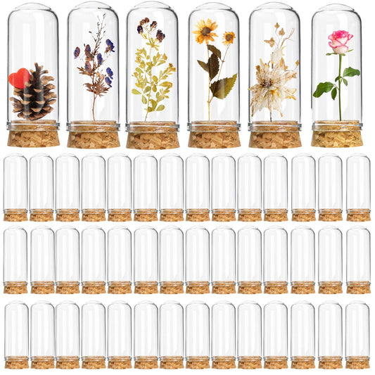 Mezchi 50 Pack 40 ml Glass Cloche Dome, 3 Inch Small Glass Bottles with Cork Stoppers, Decoration Message Bottle Vial Cork for Candy, DIY Art Crafts, Wedding Party Favors