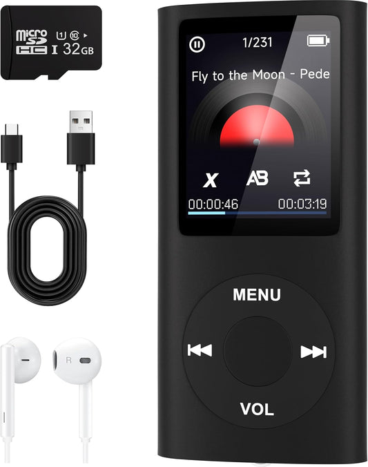 wanbbaoaa MP3 5.2,Portable 32GB Player with Bluetooth Music Player with Memory Card, Stereo Earphone, Voice