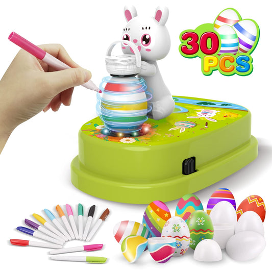 Engfa Easter Egg Decorating Kit with 30 Pcs Eggs and 12 Dying Markers Spinner, Easter Gifts for Kids Bunny Decorating Machine Craft Activities for Boys Girls (Green)