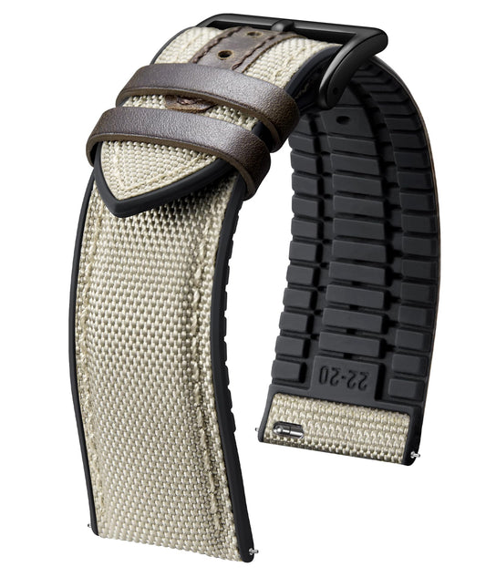 BINLUN Nylon Silicone Watch Bands 18mm 19mm 20mm 21mm 22mm Quick Release Canvas Rubber Hybrid Watch Strap Replacement Watchband for Men Women 9 Colors Silver/Black Buckle(Khaki-Black,20mm)