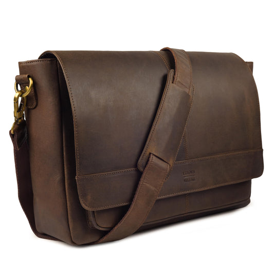 LEATHER VILLAGE Vintage Leather Handmade Laptop Messenger Bag-15.5 Inch Satchel- Brown Shoulder Bag for Men & Women, Crossbody Work Bag for Office, Travel, and Daily Use