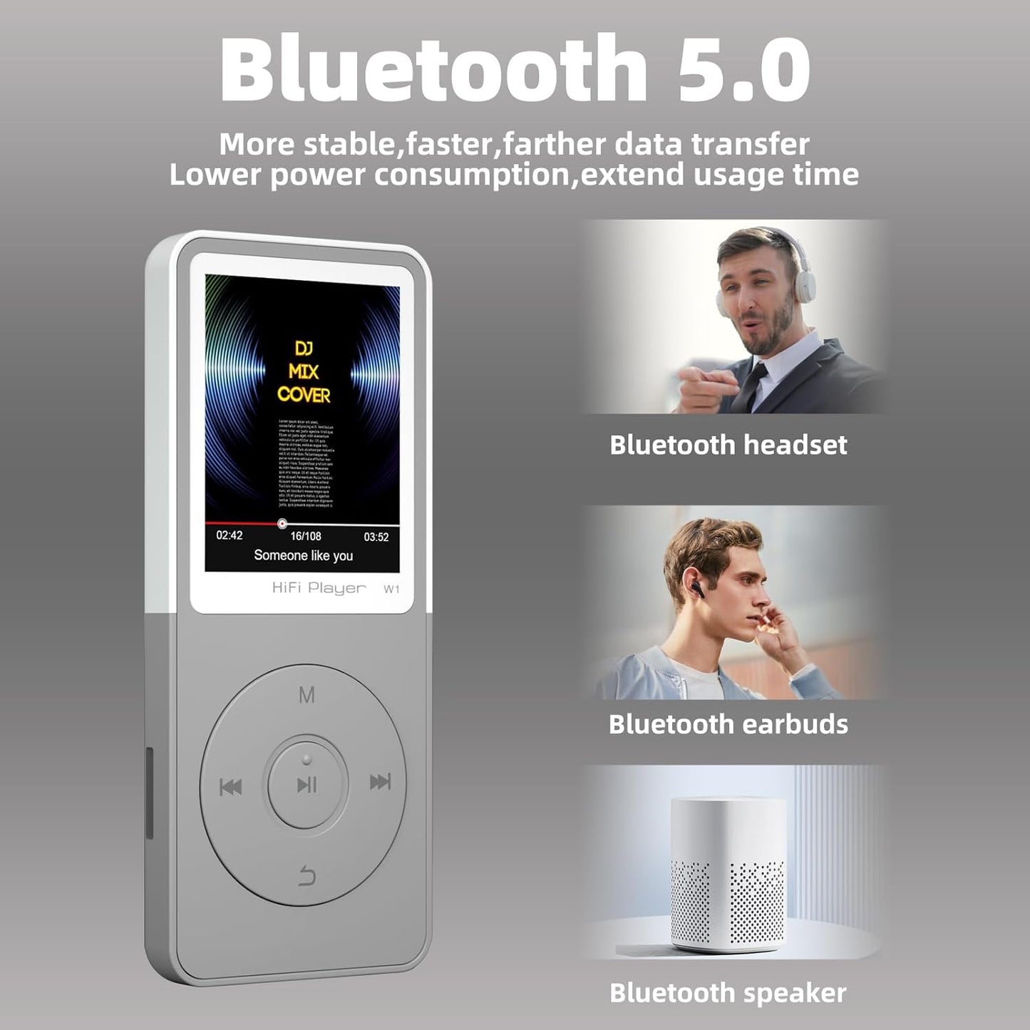 Tengsen Mp3 Play,1.8" Mp3 68GB) Player with Bluetooth,Music Player,Fm Radio,Video,Recording,Photo View,E-Book,HiFi