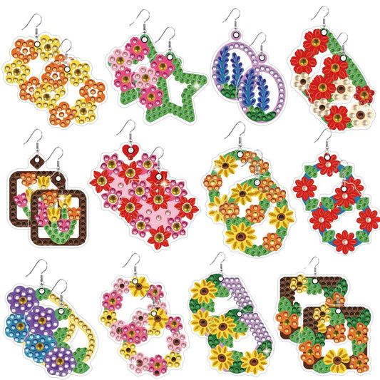 BEUNITONE Floral Wreath Diamond Art Earring Making Kits, Blossom and Leaf Design Crystal Art Earrings Romantic Style Jewellery Making Kits for Women Birthdays Holiday Gift