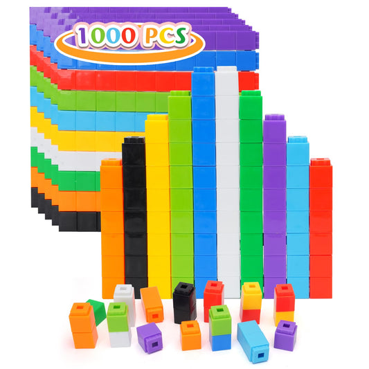 QUYSK 1000 Pcs Math Linking Cubes for Classroom, Kids Counting Blocks for Math STEM Connecting Cubes Math Manipulatives Linking Building Blocks for Spatial Intelligence, Counting,and Creativity