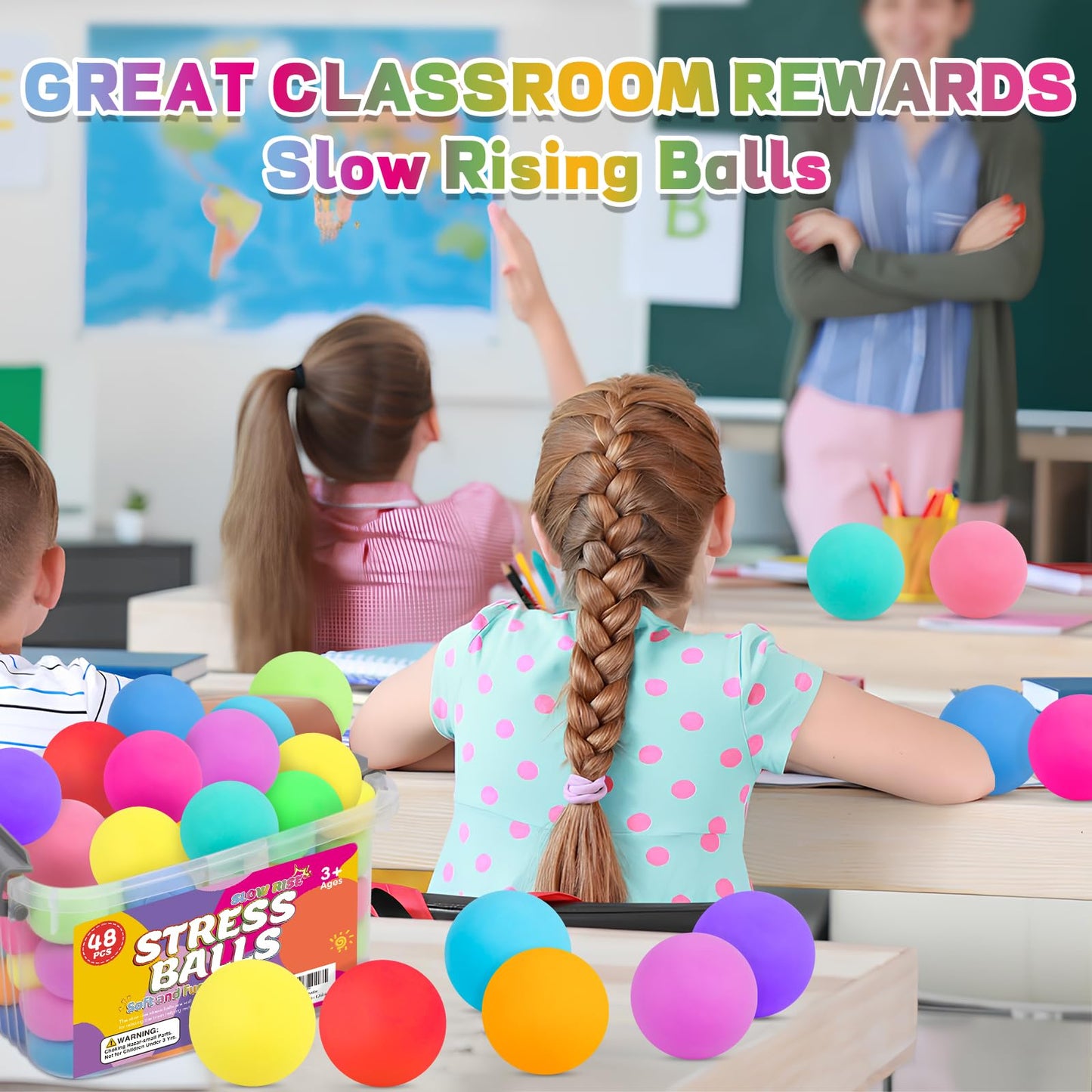 48 Pack Slow Rising Stress Ball,Stress Balls for Kids Adults,Stretchy Fidget Toys for Anxiety Relief,Hand Therapy Sensory Squishy Ball,Squishy Toys,Treasure Prize Box Toys for Kids Classroom