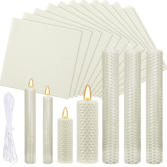 Yuntau 24 Pcs Beeswax Candle Making Kit Ivory Natural Beeswax Sheets DIY Set Include Honeycomb Sheets and Cotton Wicks for Craft Gift Kids Adults Fun Project