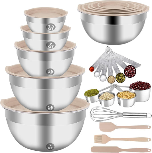 WEPSEN Mixing Bowls Set - 25PCS Stainless Steel Nesting Bowls with Lids | 7QT to 1.5QT for Cooking & Serving