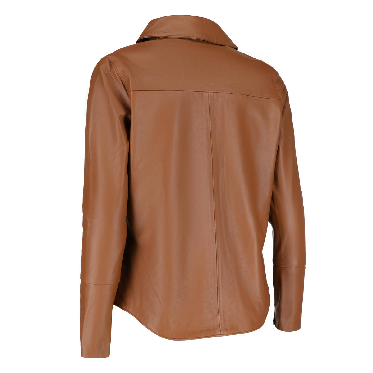 Jild Casual Shirt Real Leather Jacket Women - Long Sleeve Snap Button Down Soft Lambskin Leather Shacket Regular and Plus Size (LS-Tan-L)