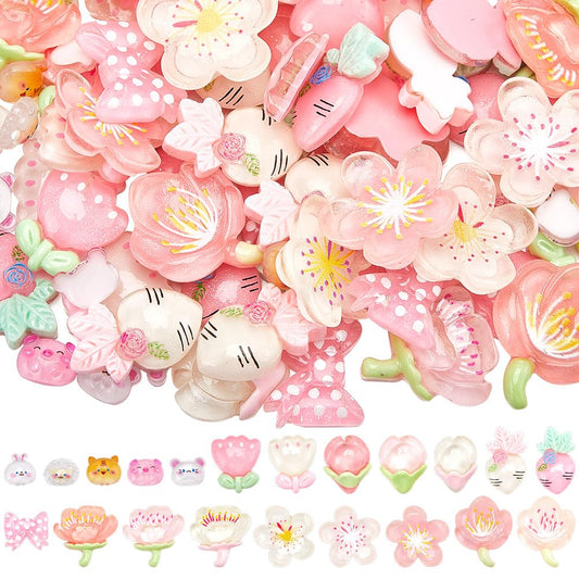 SOFPLATE 120Pcs 7 Styles Pink Candy Charms Resin Flat Back Cabochons Cute Embellishments DIY 3D Kawaii Resin Flatback Decoden Cabochons Cell Phone Case for for DIY Crafts Ornament Scrapbooking
