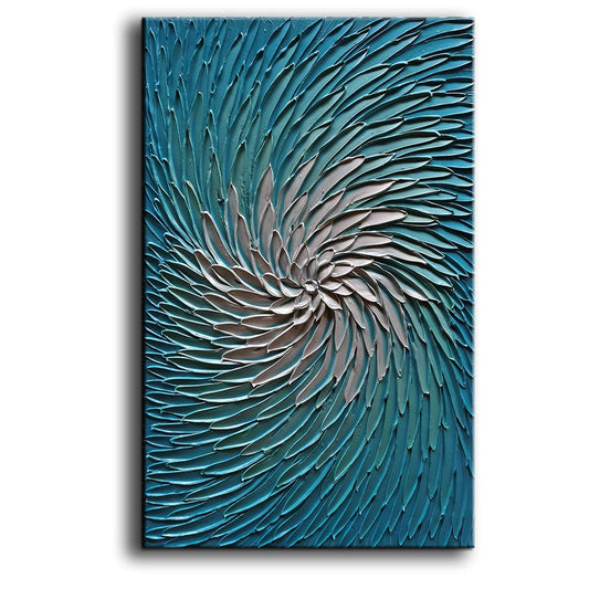 YaSheng Art - 24x36inch Wall Art 3D Vertical Wall Art ,100% hand painted Modern Abstract Wall Art ,Oil Painting Blue and Silver Canvas Wall Art Artwork ,Wall Art for Living Room, Bedroom Wall Decor,Office Wall Decor Home ,Framed Wall Art