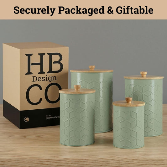Kitchen Canisters for Countertop Set of 4 - Textured Iron Kitchen Canisters with Airtight Lids - Flour Sugar Canister Set - Flour and Sugar Containers Farmhouse - Coffee Jar for Counter - Sage Jar x4